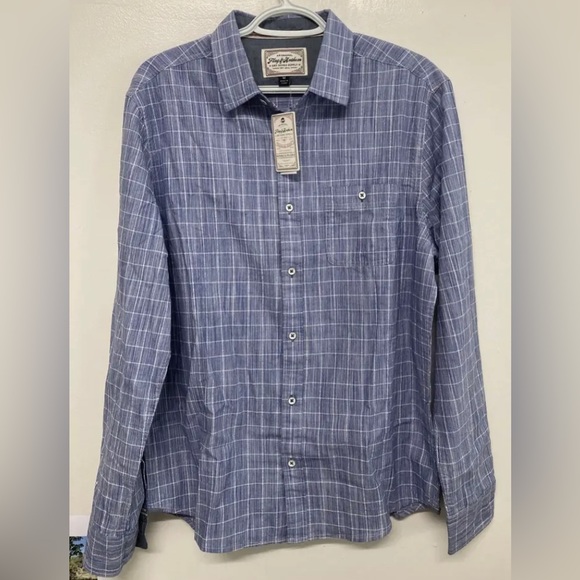 Flag & Anthem Other - Flag & Anthem Mens Plaid Shirt Button Up Medium White Navy Blue Long Sleeve NWT